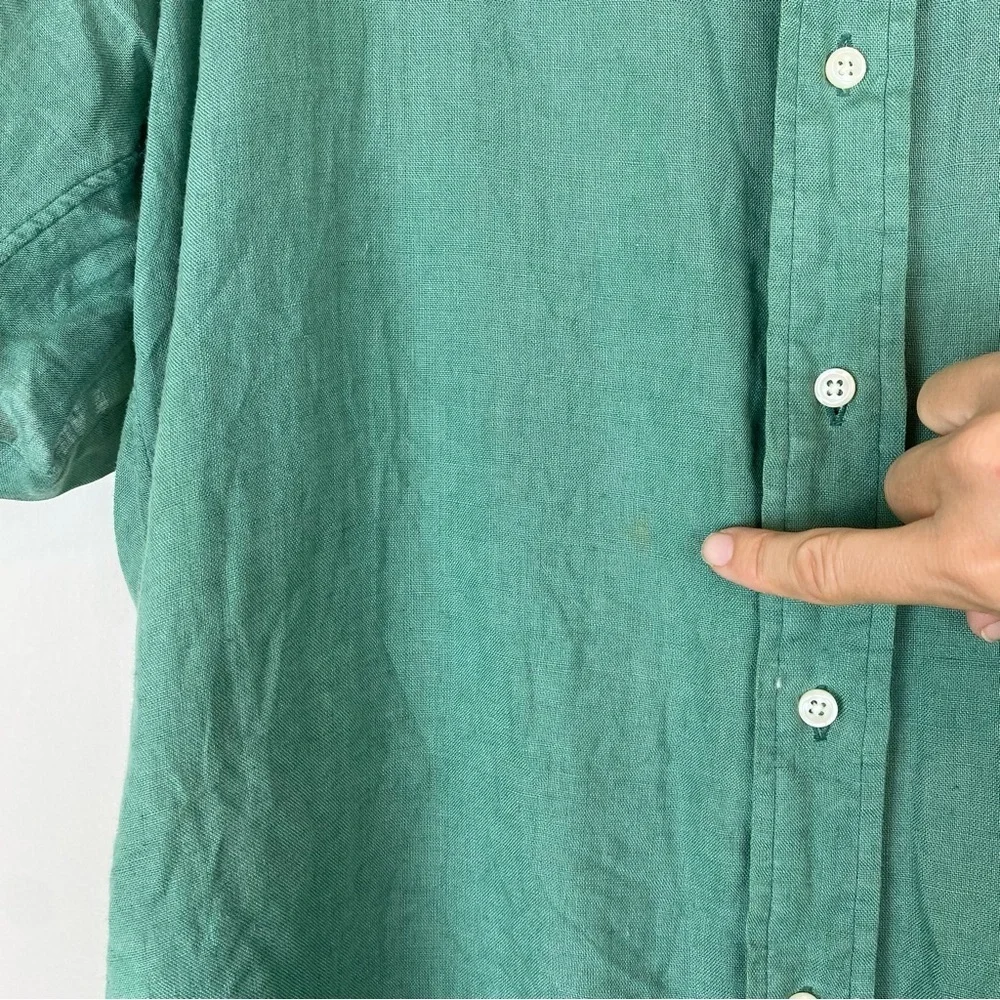 Vintage Ralph Lauren Men Blaire Linen Green Button Down Shirt size Small